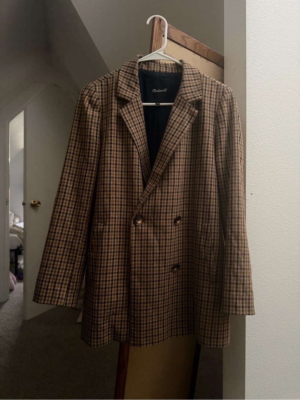 Madewell Brown Plaid Double-Breasted Women's Blazer